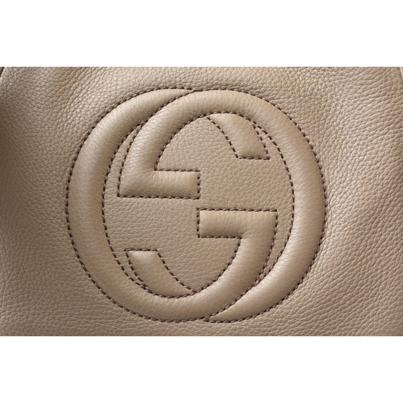 Gucci Soho Interlocking G Tote Shoulder Bag Leather Greige - Picture 8 of 12